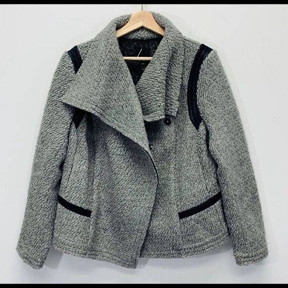 Lane Bryant grey wool Pom cho Coat Jacket Boiled Curly Moto Pockets 18/20 - Picture 3 of 5